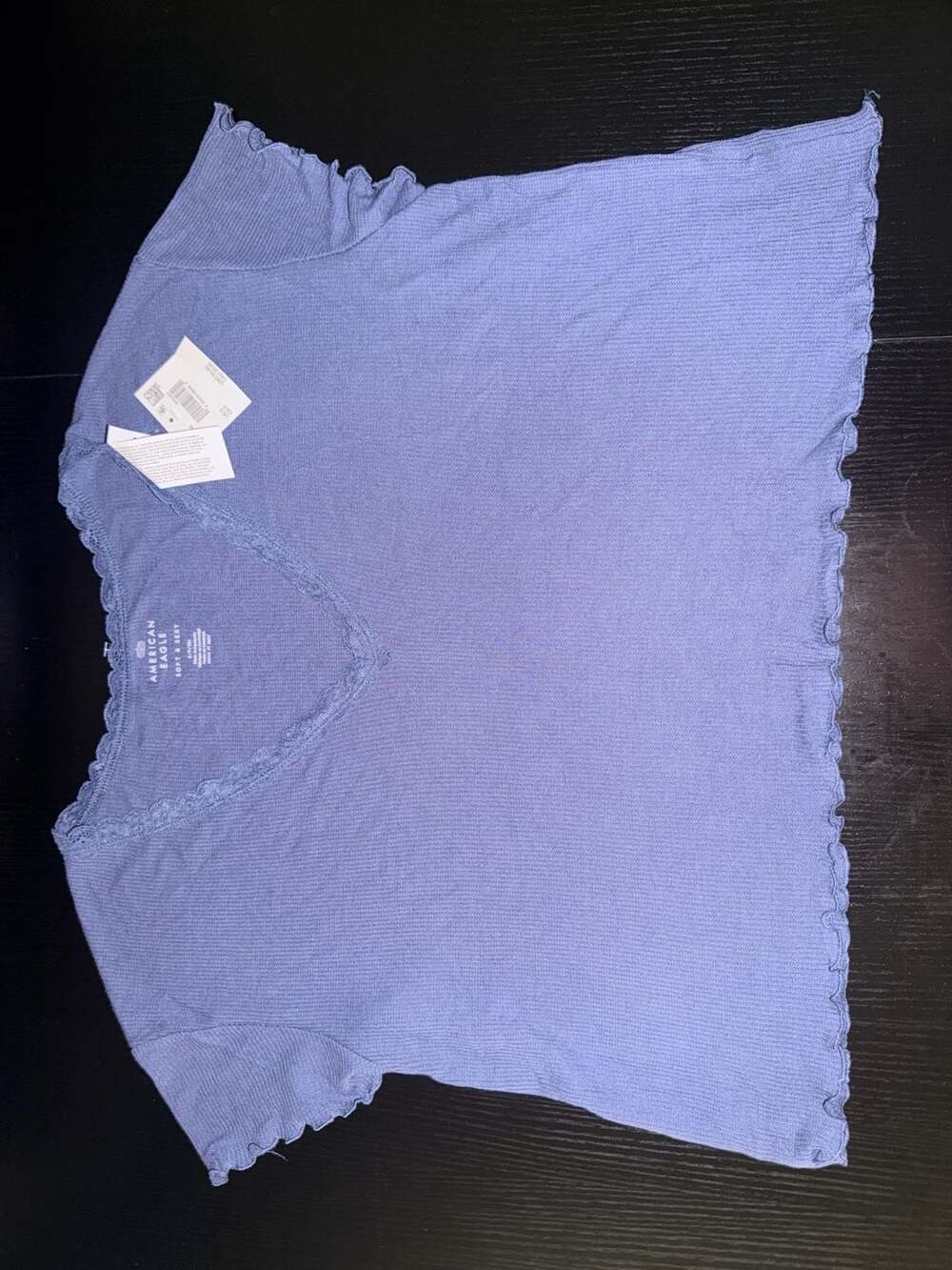 American Eagle Soft & Sexy Ribbed V-Neck Lettuce Edge Crop Tee